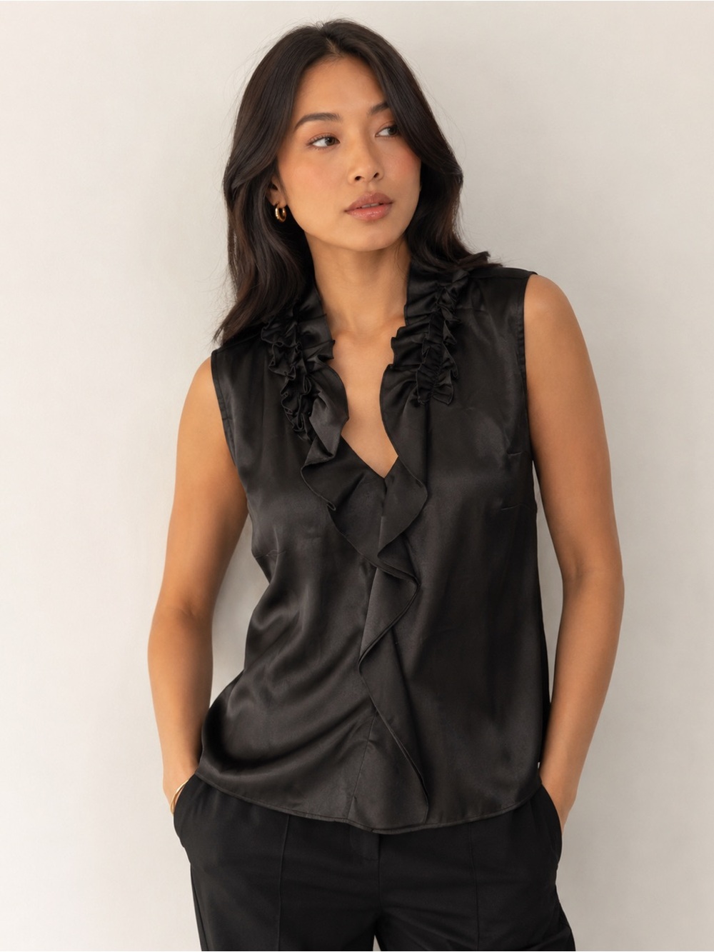 Calvin Klein Black Ruffle-Trim Sleeveless Top